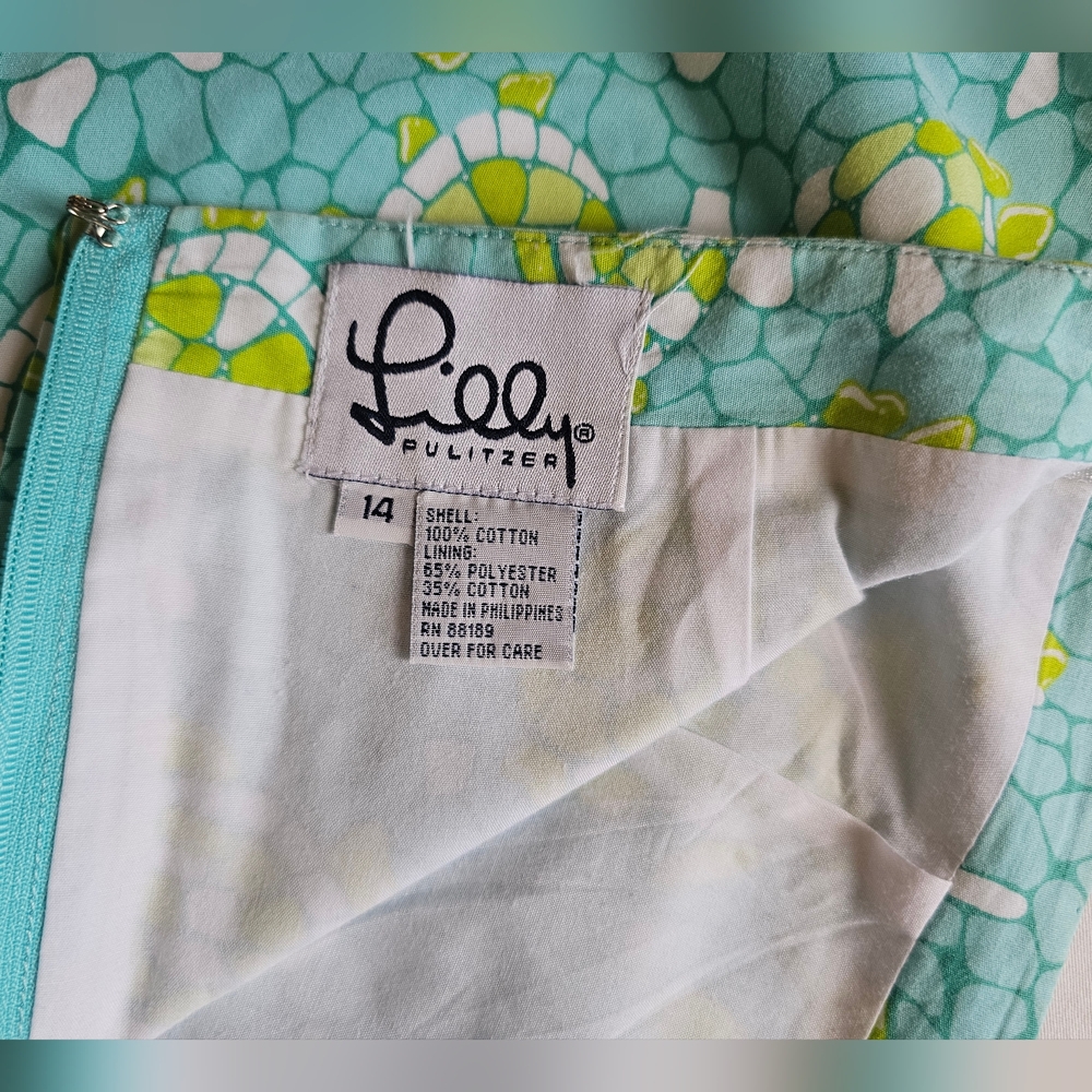 Lilly Pulitzer Skirt Mosaic Blue Green Turtles Sz 14 - Picture 3 of 8